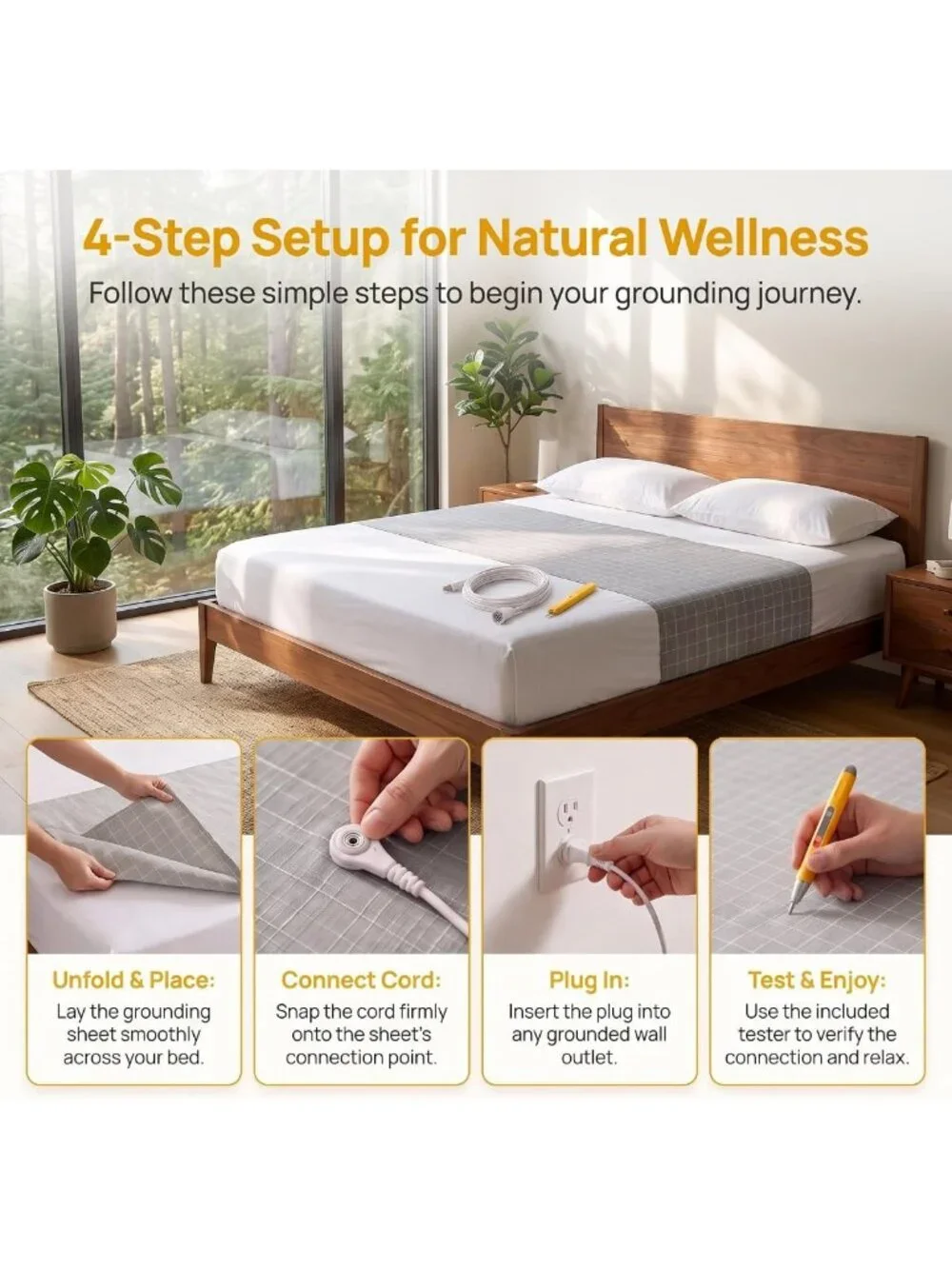 Organic Cotton Grounding Fitted Sheet with Silver Fiber & Cord - All Sizes, Gray